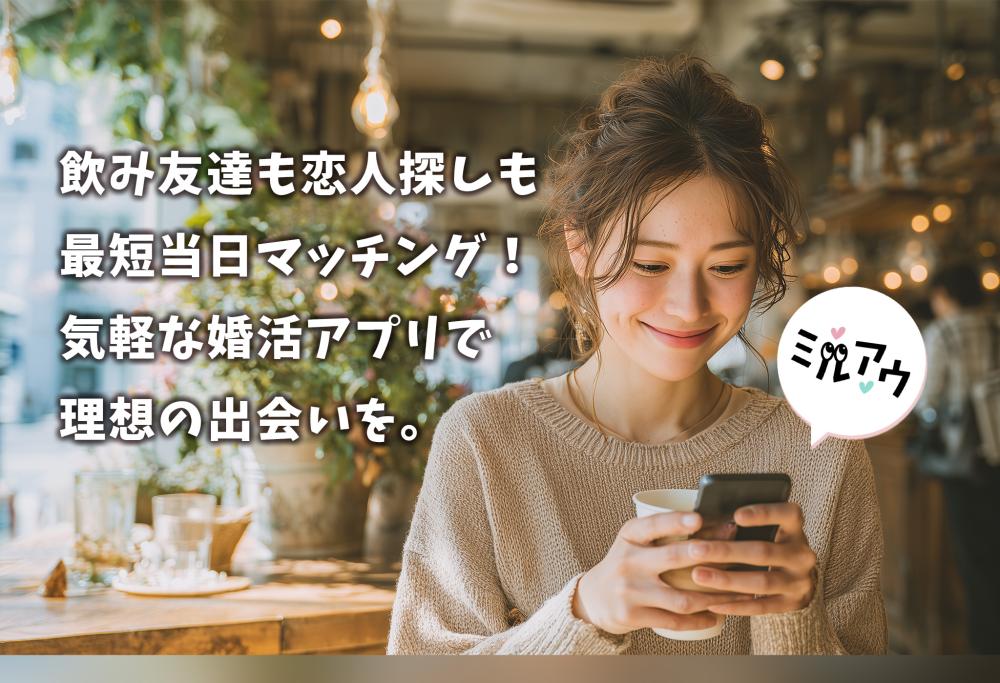 飲み友達も恋人探しも最短当日マッチング！気軽な婚活アプリで理想の出会いを。